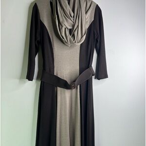 𝅺ROBBIE Bee Pullover Dress Infinity Scarf Brown Medium